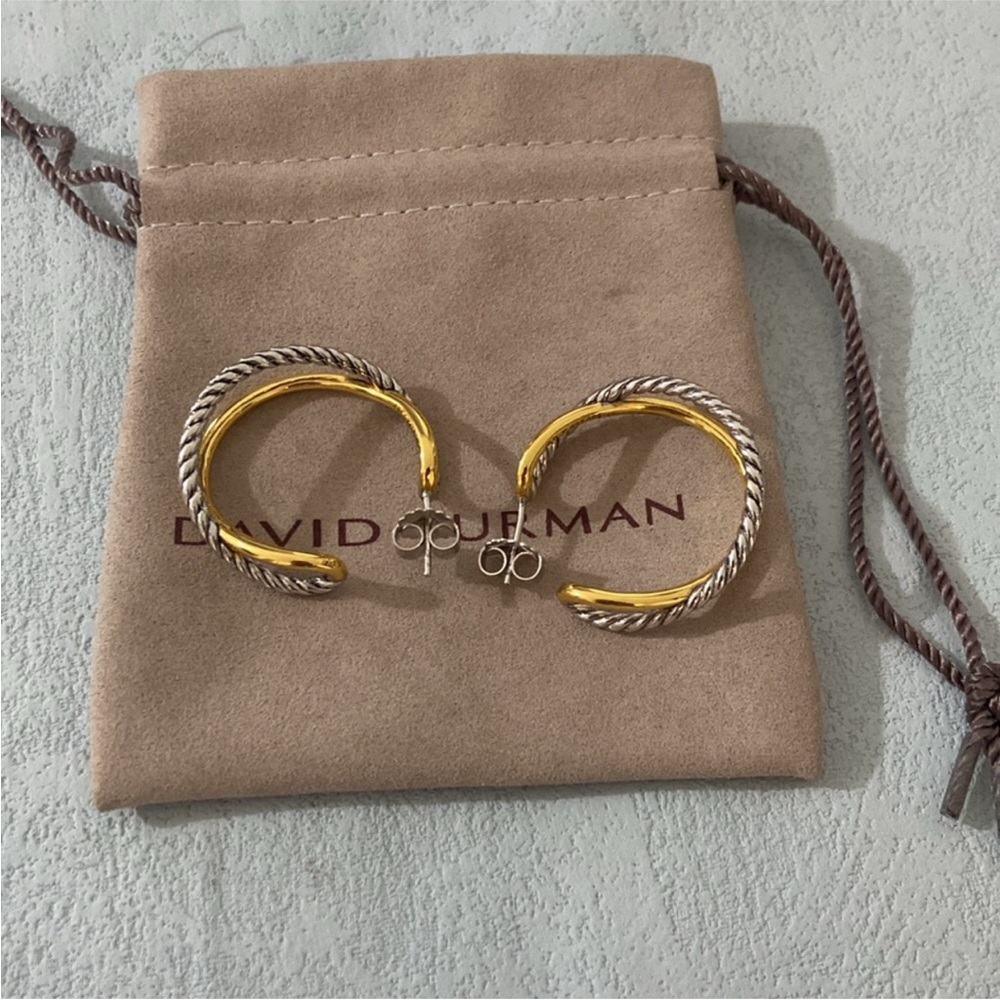 David Yurman Two-Tone Cable Hoop Earrings - Gold & Silver